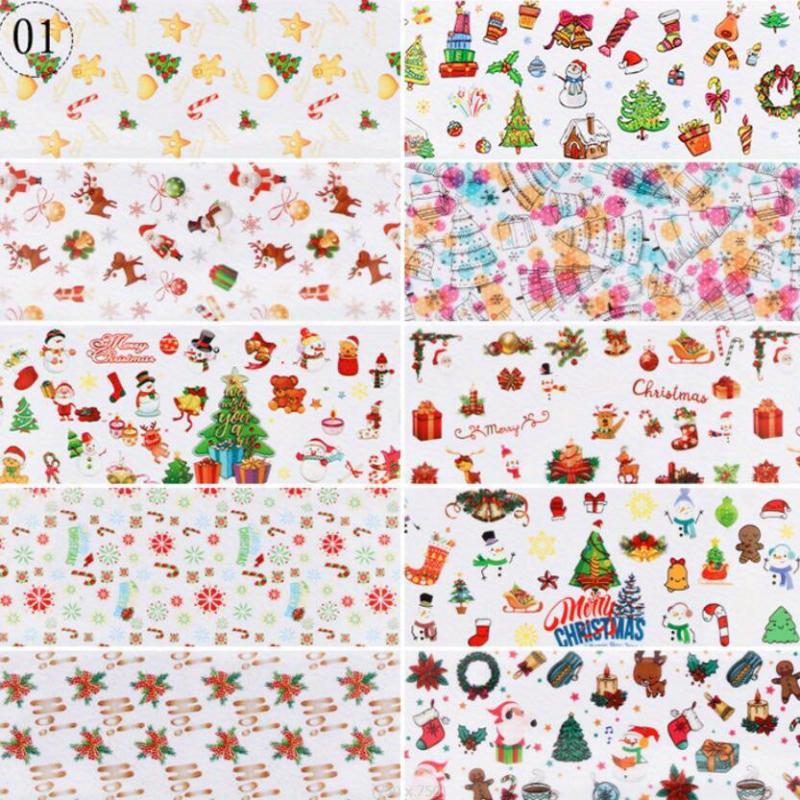 10 Pcs Holo Snowflake Nail Transfer Sticker Winter Nail Decals