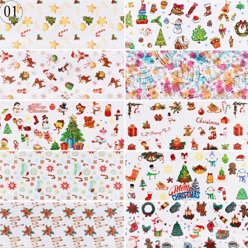 10 Pcs Holo Snowflake Nail Transfer Sticker Winter Nail Decals