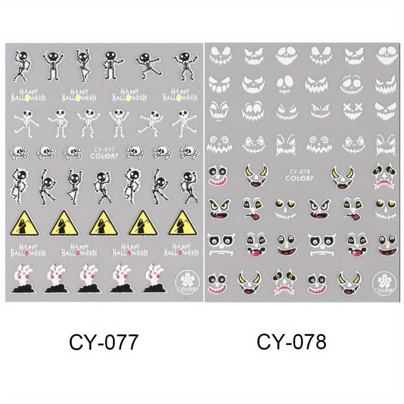 3D Halloween Luminous Nail Stickers Decals Spider Web Snake Skull Bone