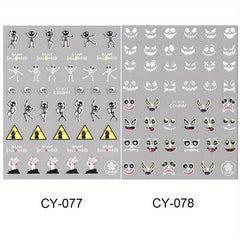 3D Halloween Luminous Nail Stickers Decals Spider Web Snake Skull Bone