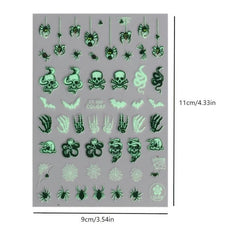 3D Halloween Luminous Nail Stickers Decals Spider Web Snake Skull Bone