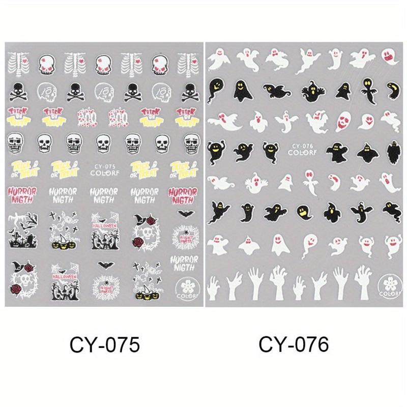 3D Halloween Luminous Nail Stickers Decals Spider Web Snake Skull Bone
