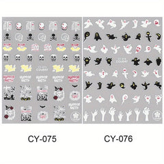 3D Halloween Luminous Nail Stickers Decals Spider Web Snake Skull Bone