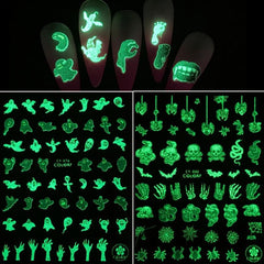 3D Halloween Luminous Nail Stickers Decals Spider Web Snake Skull Bone