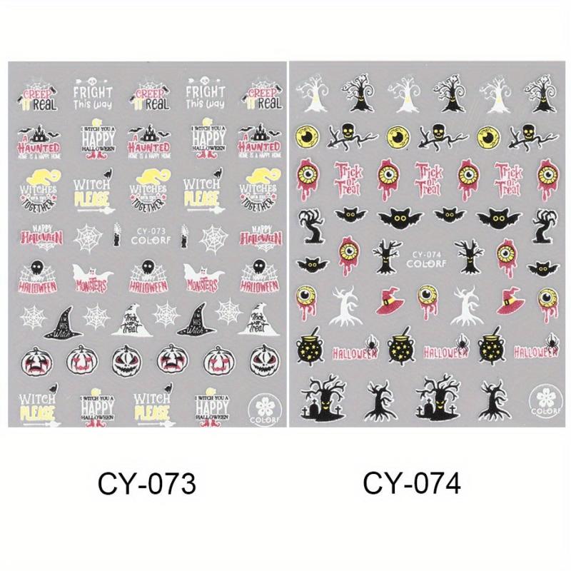3D Halloween Luminous Nail Stickers Decals Spider Web Snake Skull Bone