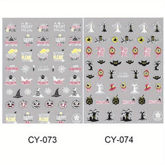3D Halloween Luminous Nail Stickers Decals Spider Web Snake Skull Bone