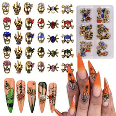 Halloween Nail Art Charms Kit with Rhinestones 3D Retro Metal Gems