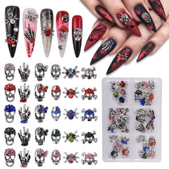 Halloween Nail Art Charms Kit with Rhinestones 3D Retro Metal Gems