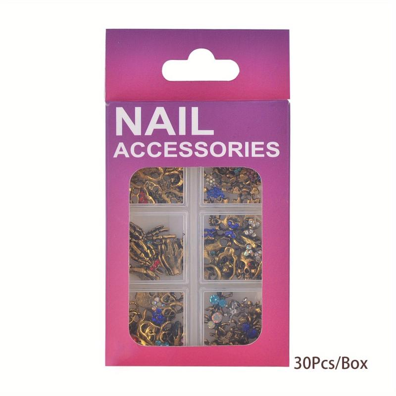 Halloween Nail Art Charms Kit with Rhinestones 3D Retro Metal Gems