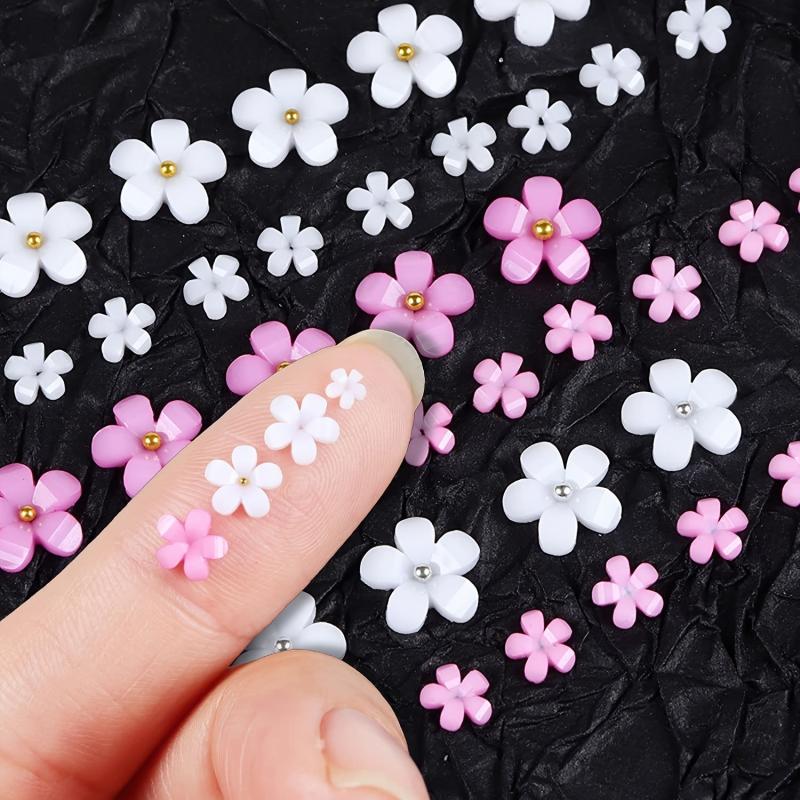 3D Flower Nail Charms Acrylic Nail Art Rhinestones Mixed Five Petal Resin Flower