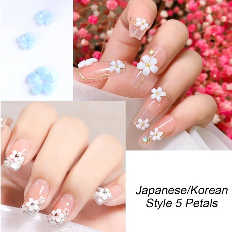 3D Flower Nail Charms Acrylic Nail Art Rhinestones Mixed Five Petal Resin Flower