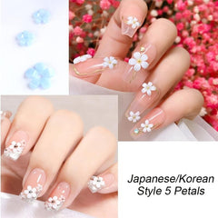 3D Flower Nail Charms Acrylic Nail Art Rhinestones Mixed Five Petal Resin Flower