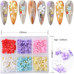 3D Flower Nail Charms Acrylic Nail Art Rhinestones Mixed Five Petal Resin Flower