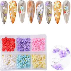 3D Flower Nail Charms Acrylic Nail Art Rhinestones Mixed Five Petal Resin Flower