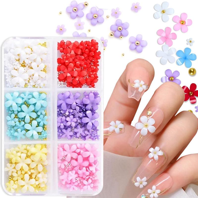 3D Flower Nail Charms Acrylic Nail Art Rhinestones Mixed Five Petal Resin Flower