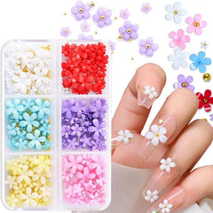 3D Flower Nail Charms Acrylic Nail Art Rhinestones Mixed Five Petal Resin Flower