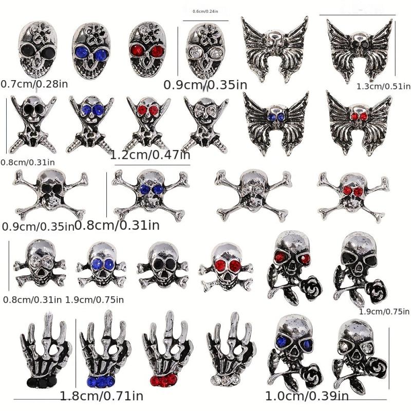 10pcs Halloween Nail Art Charms With Rhinestones Alloy Skull Hand Palm