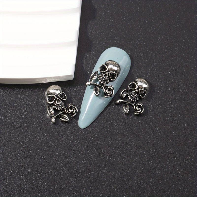 10pcs Halloween Nail Art Charms With Rhinestones Alloy Skull Hand Palm