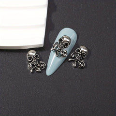 10pcs Halloween Nail Art Charms With Rhinestones Alloy Skull Hand Palm