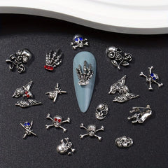10pcs Halloween Nail Art Charms With Rhinestones Alloy Skull Hand Palm