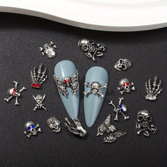 10pcs Halloween Nail Art Charms With Rhinestones Alloy Skull Hand Palm