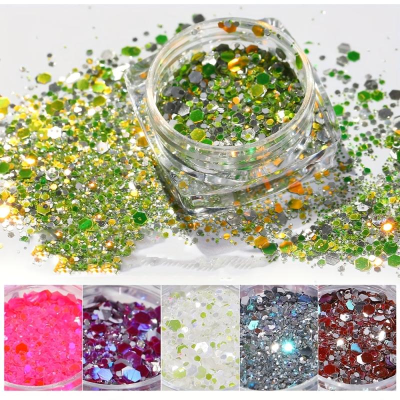 6 Boxes 3D Nail Glitter Sequins Hexagon Flake Nail Art DIY Salon