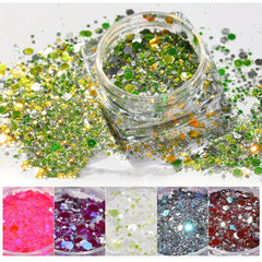 6 Boxes 3D Nail Glitter Sequins Hexagon Flake Nail Art DIY Salon
