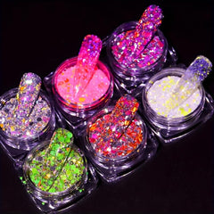 6 Boxes 3D Nail Glitter Sequins Hexagon Flake Nail Art DIY Salon