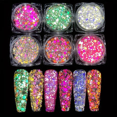 6 Boxes 3D Nail Glitter Sequins Hexagon Flake Nail Art DIY Salon