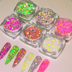 6 Boxes 3D Nail Glitter Sequins Hexagon Flake Nail Art DIY Salon