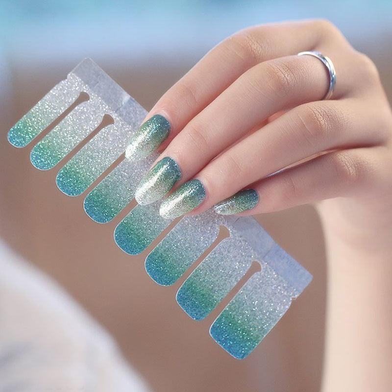 Glitter Nail Polish Stickers Pink Green Purple Brown Yellow Kit