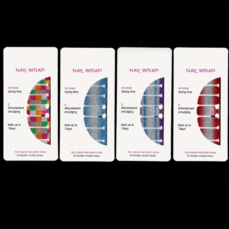 Glitter Nail Polish Stickers Pink Green Purple Brown Yellow Kit