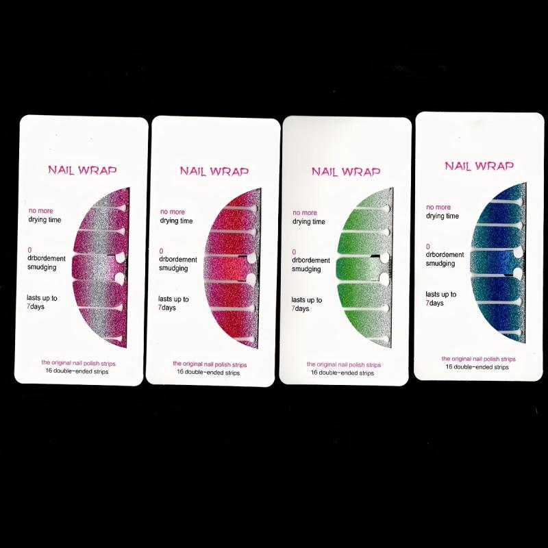 Glitter Nail Polish Stickers Pink Green Purple Brown Yellow Kit
