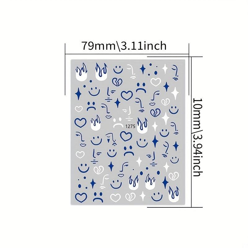 12pcs Cartoon Nail Art Stickers Star Flame Heart Face Decals DIY Nail Salons