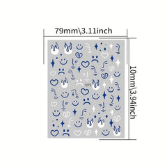 12pcs Cartoon Nail Art Stickers Star Flame Heart Face Decals DIY Nail Salons
