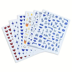 12pcs Cartoon Nail Art Stickers Star Flame Heart Face Decals DIY Nail Salons