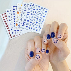 12pcs Cartoon Nail Art Stickers Star Flame Heart Face Decals DIY Nail Salons
