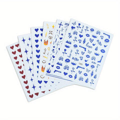 12pcs Cartoon Nail Art Stickers Star Flame Heart Face Decals DIY Nail Salons
