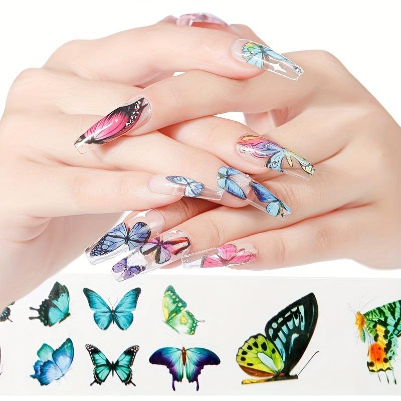10 Butterfly Nail Foil Transfer Stickers Self Adhesive Art Decals DIY Supplies
