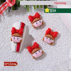 10pcs Christmas Nail Art Charms Resin 3D Snowman Bell Santa Claus Tree Accessory