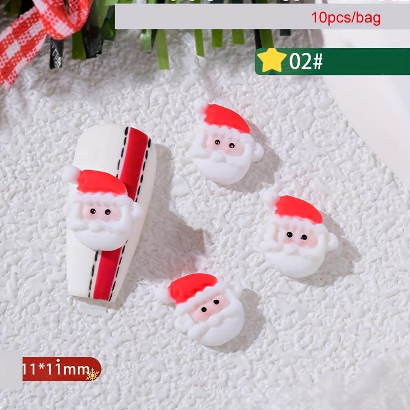 10pcs Christmas Nail Art Charms Resin 3D Snowman Bell Santa Claus Tree Accessory