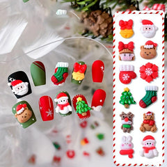 10pcs Christmas Nail Art Charms Resin 3D Snowman Bell Santa Claus Tree Accessory