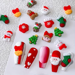 10pcs Christmas Nail Art Charms Resin 3D Snowman Bell Santa Claus Tree Accessory