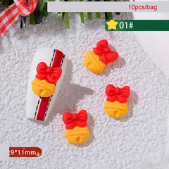 10pcs Christmas Nail Art Charms Resin 3D Snowman Bell Santa Claus Tree Accessory