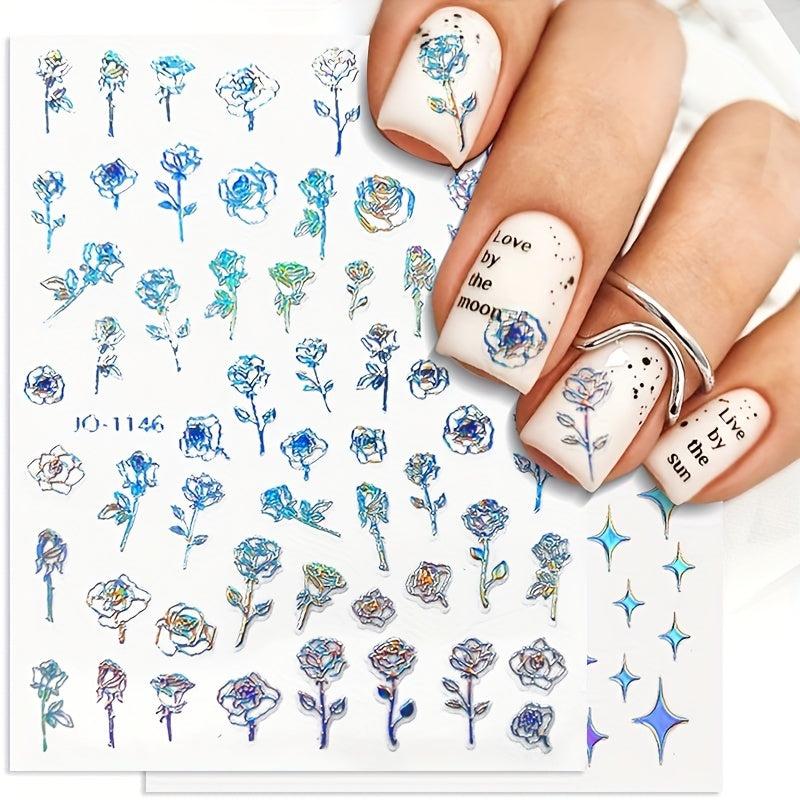 Aurora Holographic Nail Art Stickers 3D Laser Decals for Acrylic Nails