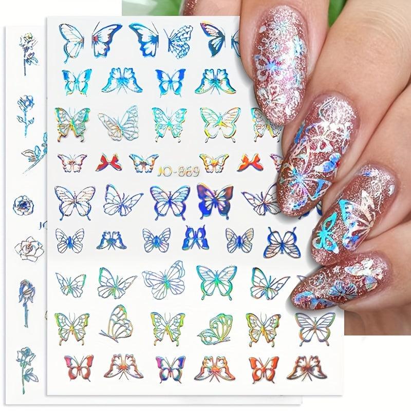 Aurora Holographic Nail Art Stickers 3D Laser Decals for Acrylic Nails