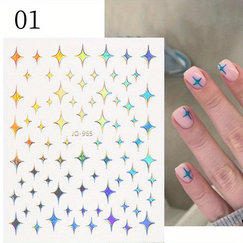 Aurora Holographic Nail Art Stickers 3D Laser Decals for Acrylic Nails