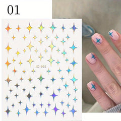 Aurora Holographic Nail Art Stickers 3D Laser Decals for Acrylic Nails