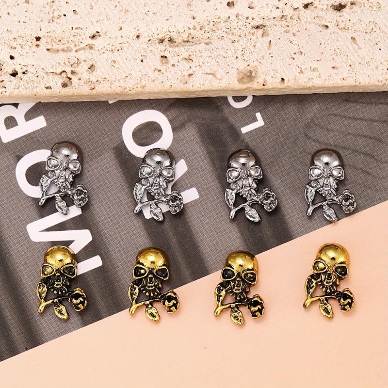 Skull Rose Nail Charms Retro Punk Nail Accessories