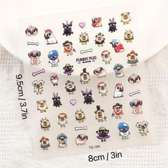 Embossed Pug Nail Art Sticker Dog Bone Nail Decals